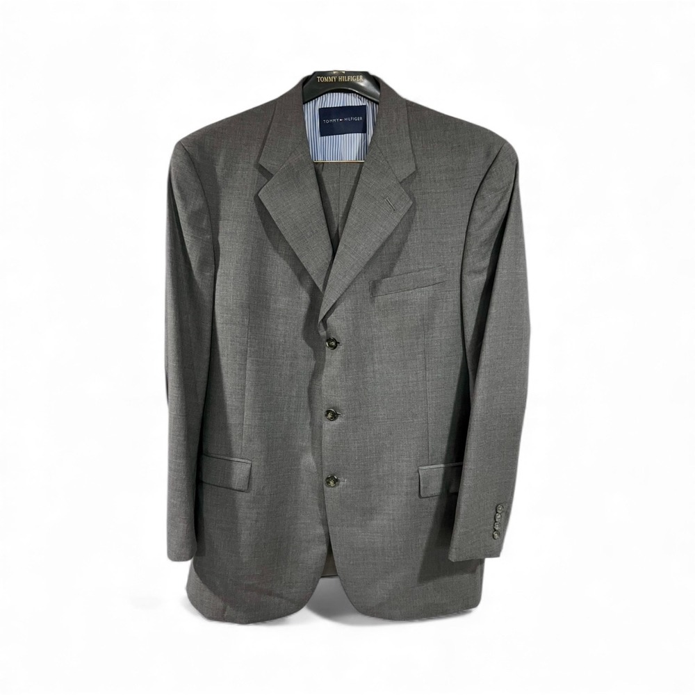 Tommy Hilfiger Mens Gray Wool Blend Suit Blazer Pants Formal Business